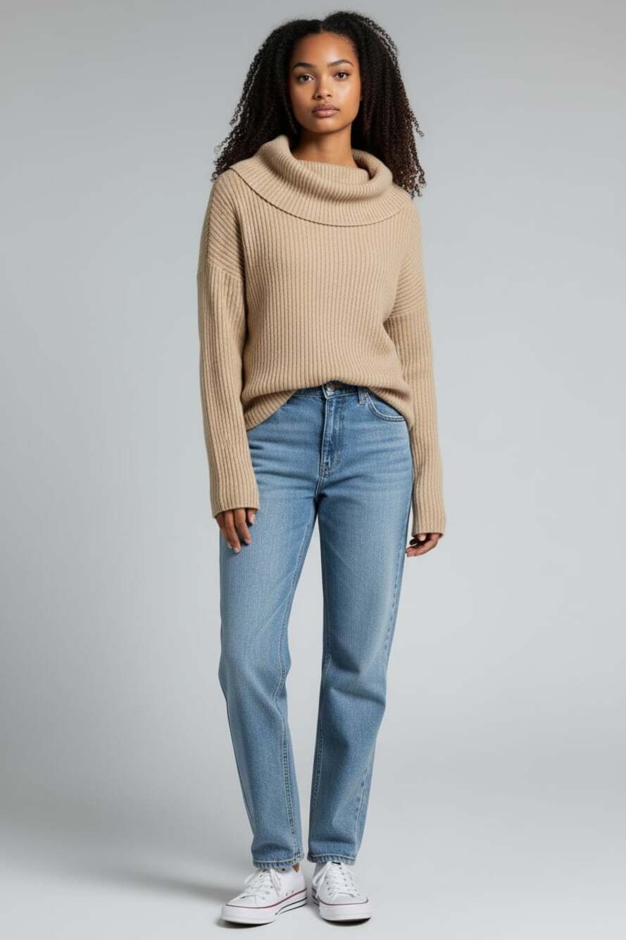 Oversized Merino-Cashmere Shawl Collar Ribbed Sweater in Twine